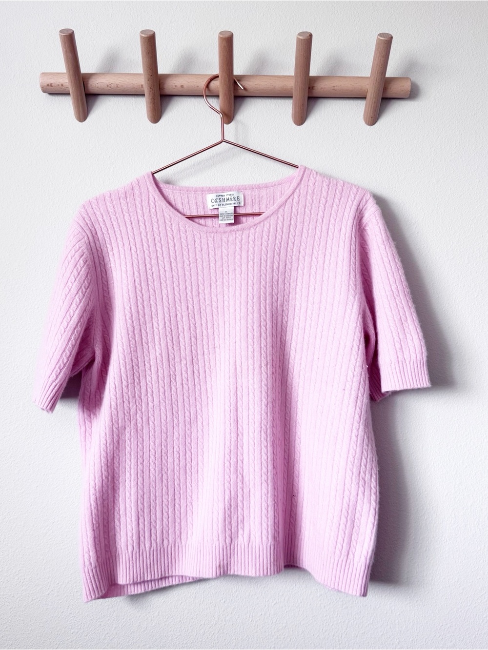 Sutton Studio Pale Pink Cable-Knit Cashmere Top